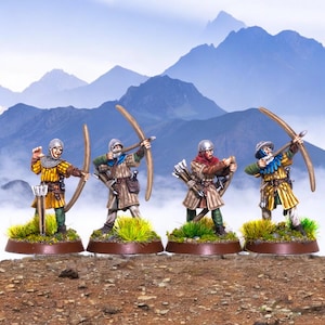 UNPAINTED Early 14C English Archers X4 Medieval 28mm 1/56 Wargames Collectors Figures by Medbury Miniatures for Garrison Miniatures