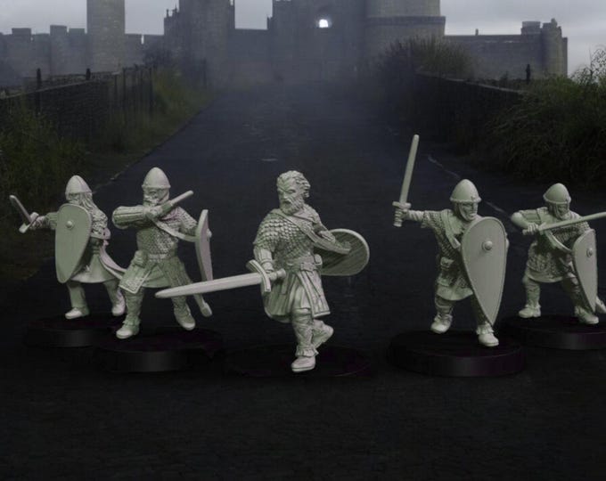 11thC Norman Armoured Warriors with Swords Medieval 28mm 1/56
