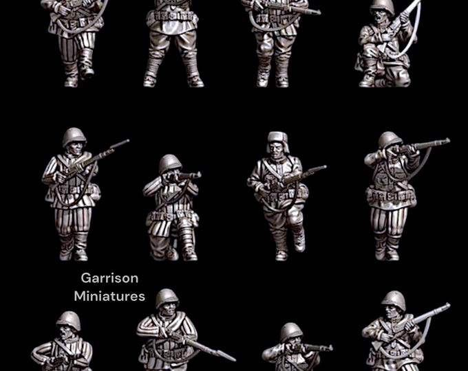 WW2 Soviet Riflemen Set X12 ideal Bolt Action 28mm 1/56 Wargames and Collectors Figures by 3DB for Garrison Miniatures