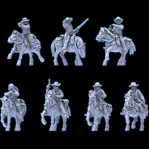 Mounted Outlaws X7  Wild West Wargames Collectors Figures 28mm/32mm Ideal for Dead Man&#39;s Hand, Blackwater Gulch. Gunfighter&#39;s Ball UNPAINTED