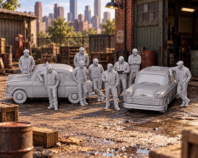 Taxi Drivers N Gauge 1:160 X9 Figures + 2 Cars - Unpainted Resin