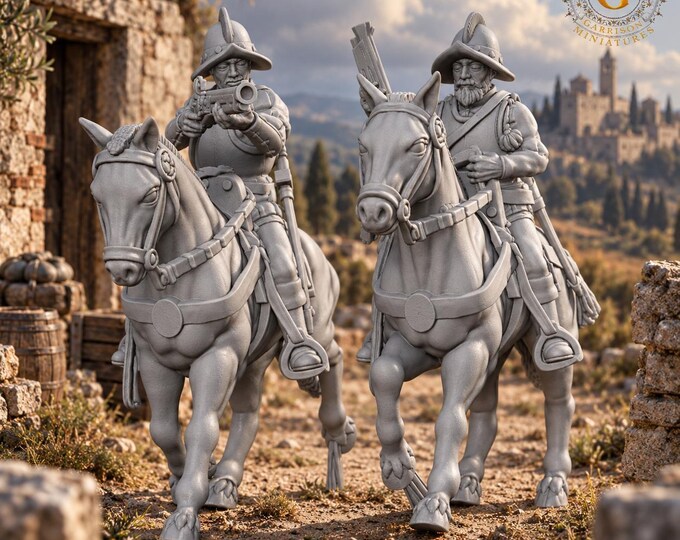 Spanish Empire Conquistadores with Matchlocks X2: 28mm Medieval Unpainted Resin Miniatures