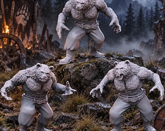 WereBears x3 28mm Grimdark Unpainted Resin Wargame Miniatures