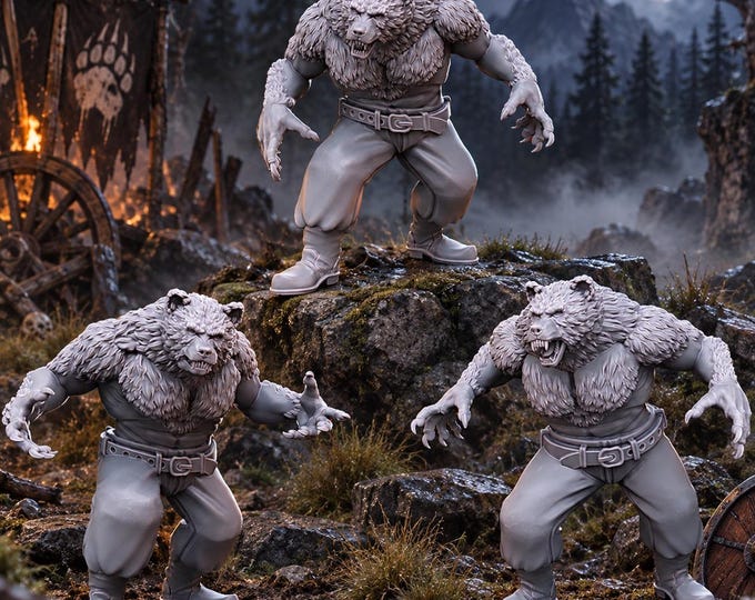 WereBears x3 28mm Grimdark Unpainted Resin Wargame Miniatures