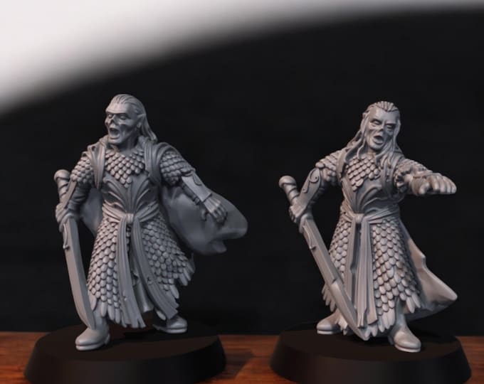 Undead Elves X2 28mm 1/56 Unpainted Wargames and Collectors Figures by Medbury Miniatures for Garrison Miniatures