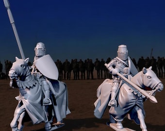 Mounted 100yr War Knights Great Helms  28mm 1/56