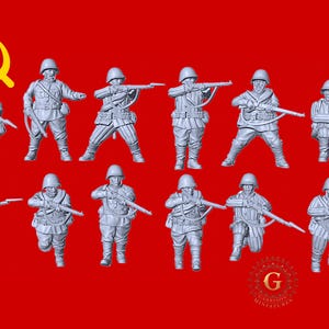 WW2 Red Army Mid/Late War Riflemen X12 Figures - 28mm 1/56  Wargames Collectors Figures by Garrison Miniatures
