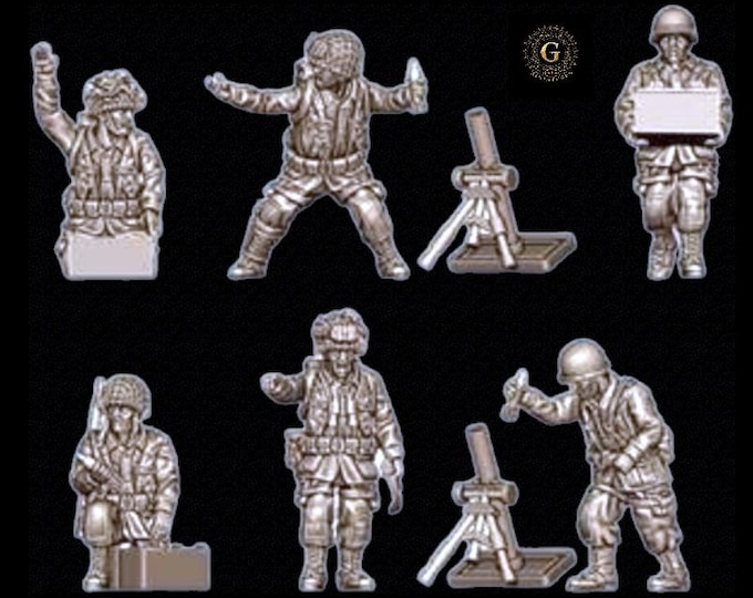 WW2 US Airborne Medium Mortars 20mm or 28mm ideal Bolt Action Unpainted Wargames Collectors Figures by Garrison Miniatures