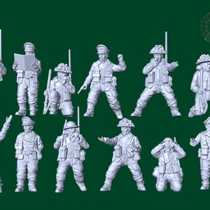 WW2 British Infantry HQ Set X12 20mm 1/72 Wargames Collectors Figures by 3DB for Garrison Miniatures UNPAINTED