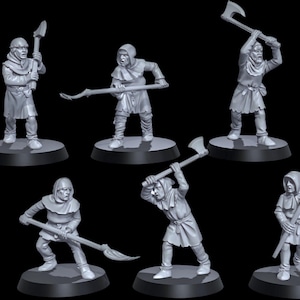 Medieval Peasants 2-Handed Weapons X6 28mm 1/56 Wargames Collectors Figures by Medbury Miniatures for Garrison Miniatures
