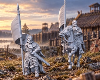 Saxon Huscarl Banner Bearer: 28mm Dark Ages Unpainted Resin Wargame Miniatures