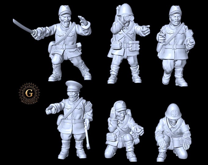 WW2 Japanese HQ & Kempeitai X6 ideal Bolt Action 28mm 1/56 X6 Wargames and Collectors Figures by 3DB for Garrison Miniatures