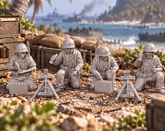 US Marines Light Mortars: 20mm and 28mm WW2 Unpainted Resin Wargame Miniatures