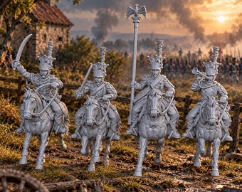 Polish Lancers Command X4 28mm Napoleonic Unpainted Resin Wargame Miniatures