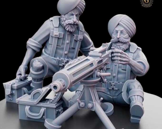 WWII Indian Sikh HMG Team 28mm 1/56