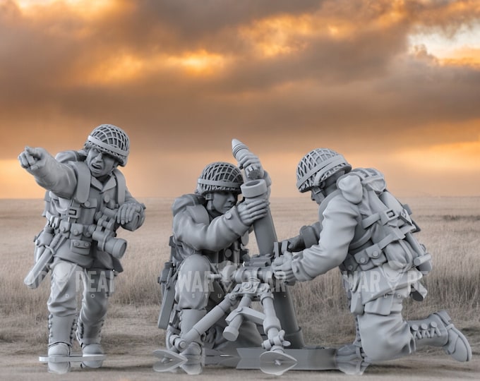 WW2 US Pacific Theater Medium Mortar Unit Set 3 ideal Bolt Action 28mm 1/56 Wargames Collectors Figures by BattleCat for Garrison Miniatures