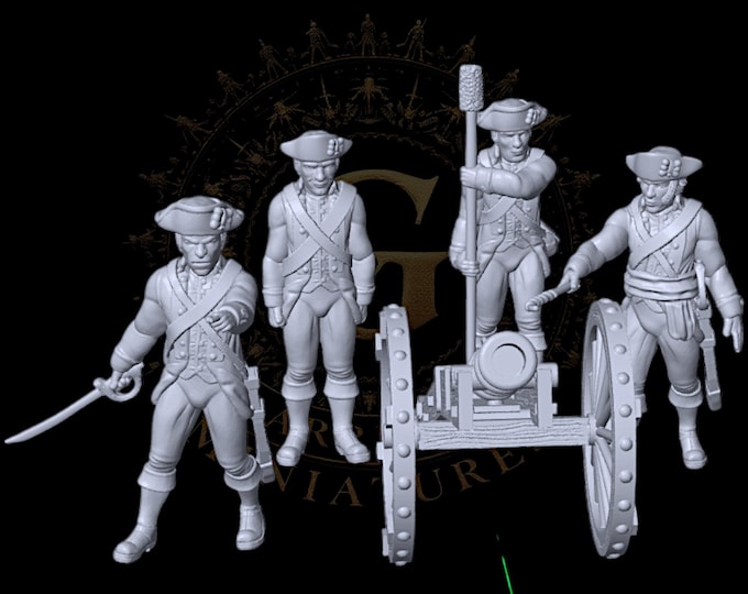 Revolutionary War / AWI Artillery Howitzer and Crew 28mm 1/56