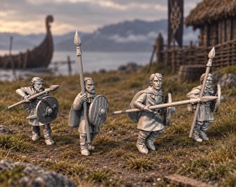 Unarmored Vendel Warriors with Spears Set 3 28mm Dark Ages Unpainted Resin Wargame Miniatures