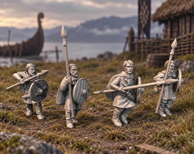 Unarmored Vendel Warriors with Spears Set 3 28mm Dark Ages Unpainted Resin Wargame Miniatures