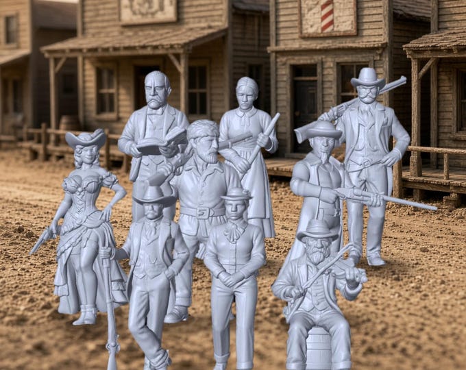 Old West Townsfolk N Scale 1:160 Figures, Set of 9 - Unpainted Resin