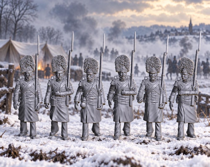 French Old Guard Grenadiers in Greatcoats 28mm Napoleonic Unpainted Resin Wargame Figures