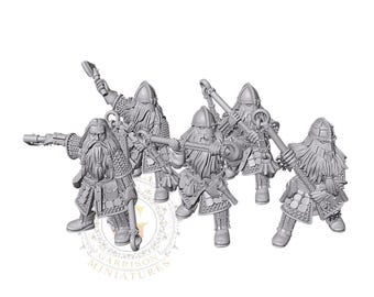 28mm Unpainted Resin Dwarf Warriors with Flails Miniatures
