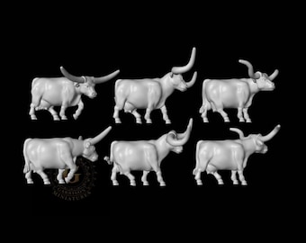 HO Scale Wild West 1/87 Unpainted Resin Longhorn Steers Miniatures Train Layout