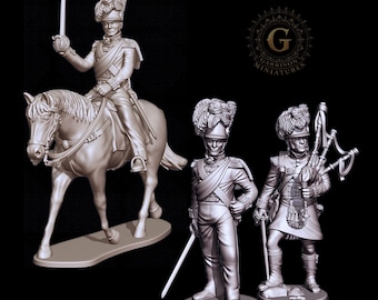 Napoleonic Scots Foot & Mounted Officers and  Piper 28mm 1/56