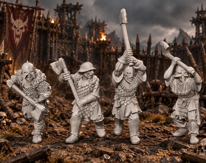 Orc Rabble with 2-Handed Axes 28mm Fantasy Unpainted Resin Miniatures