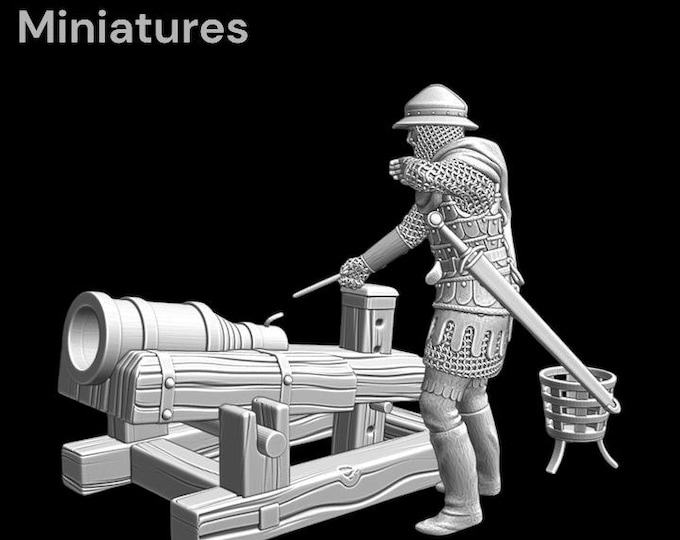 Medieval Bombard Cannon & Gunner - 28mm (1/56)