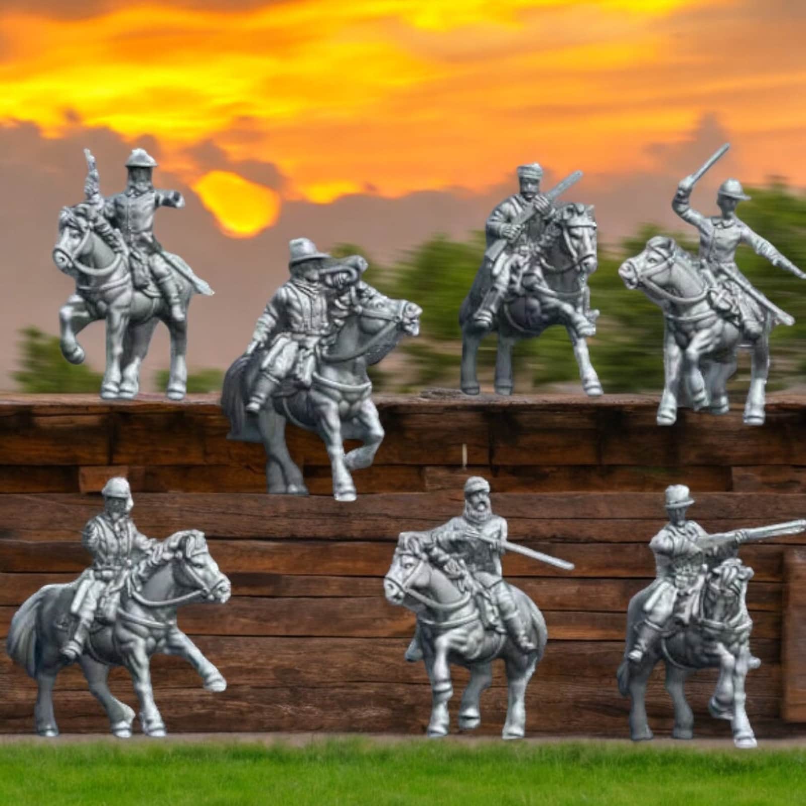 Mounted 7th Cavalry x 7 -  Wild West Wargames Collectors Figures 28mm/32mm  Dead Man's Hand, Blackwater Gulch Gunfighter's Ball UNPAINTED