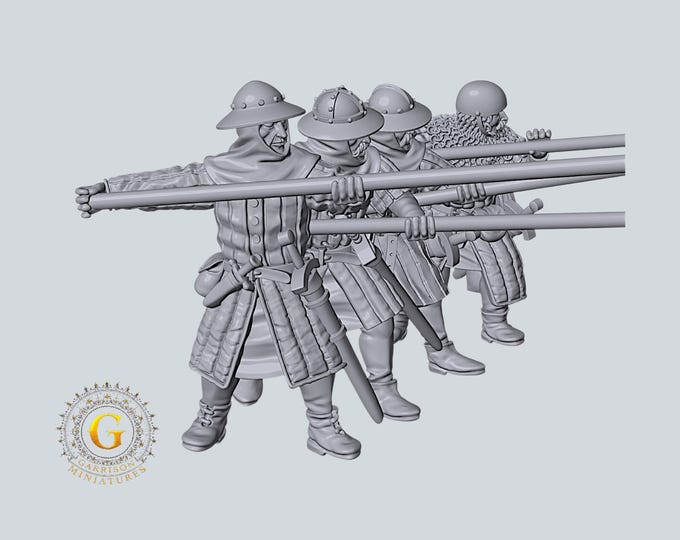 Scots Pikemen X4 Set 1 28mm Medieval Unpainted Resin Miniatures