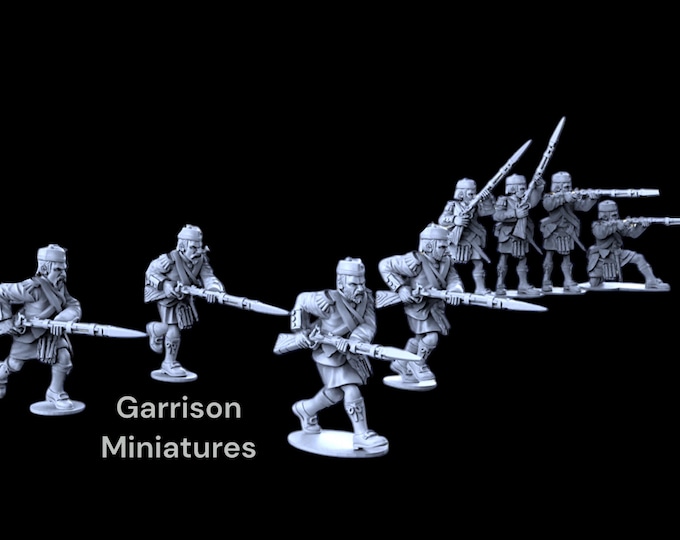 American Civil War Union Highlanders Skirmishing X8 - 28mm 1/56 Wargames and Collectors Figures by Battlecat for Garrison Miniatures