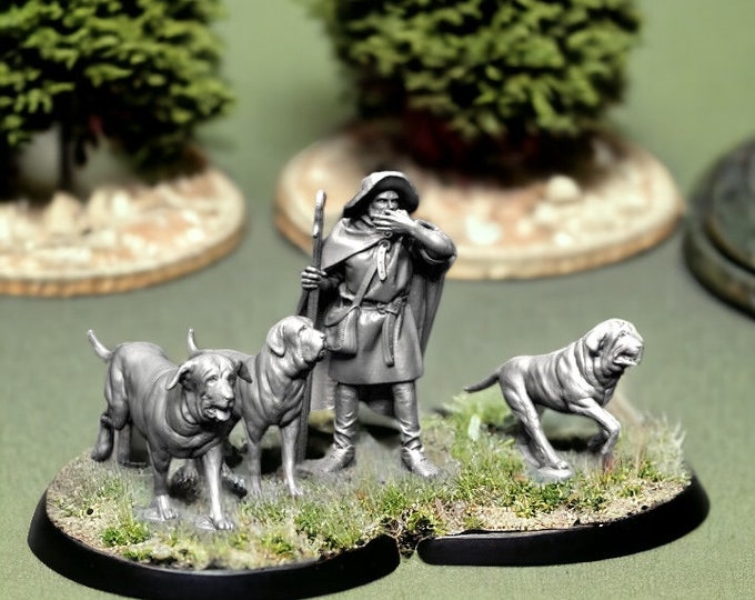 Medieval Iberian Shepherd and Spanish Mastiffs, 28mm 1/56