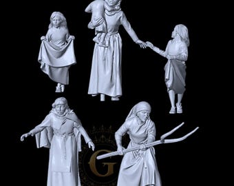 Fleeing Medieval Villagers Set B:  28mm 1/56