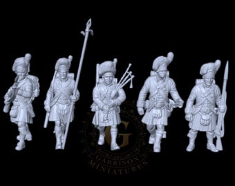 American Revolutionary War / AWI Scots Highland Infantry Command 28mm 1/56