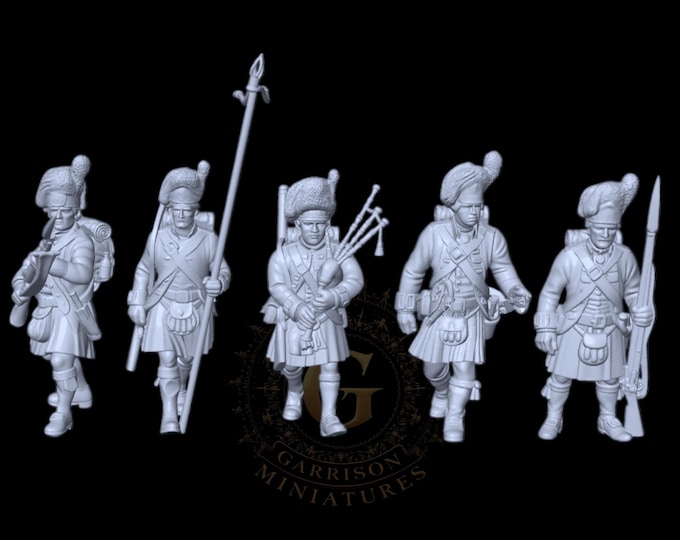 American Revolutionary War / AWI Scots Highland Infantry Command 28mm 1/56