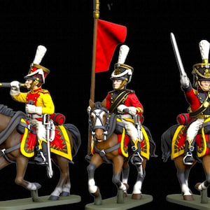 Napoleonic Saxony Chevaulegers Command X3 UNPAINTED 28mm 1/56 Wargames and Collectors Figures by Garrison Miniatures US Made