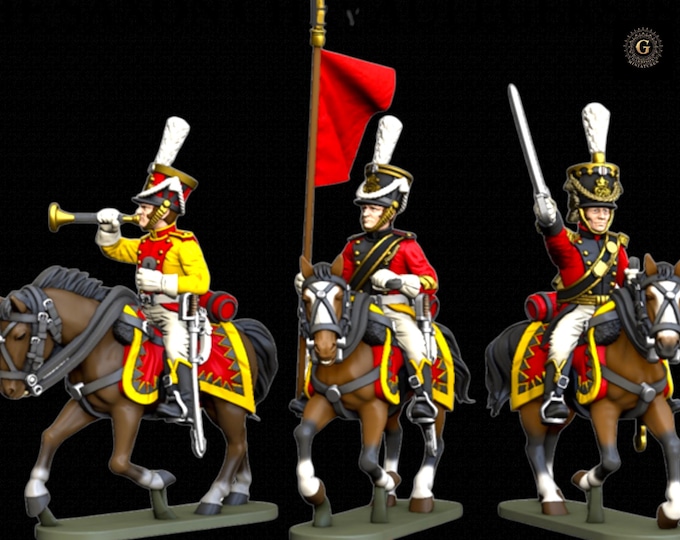 Napoleonic Saxony Chevaulegers Command 28mm 1/56