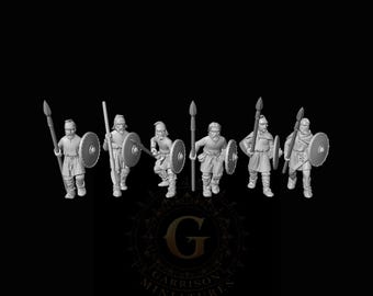 Unarmored Saxon Spearmen X6: 28mm