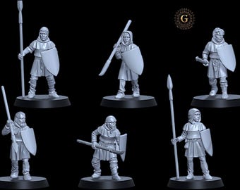 Medieval Peasants With Spear & Shield 28mm 1/56