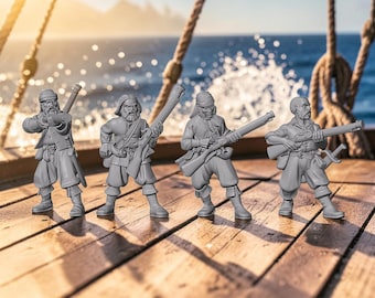 Pirates with Muskets X4 28mm Unpainted Resin Miniatures Pirate Wargaming RPG D&D