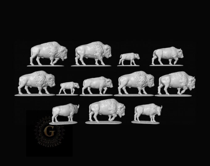 American Bison Buffalo Miniatures X12 , HO Scale 1/87 Resin Unpainted Model Railroad Wild West Railway Layout