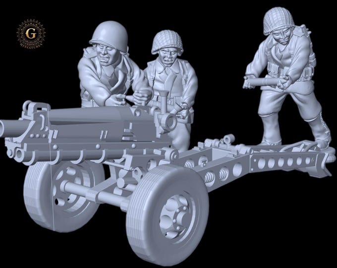WW2 US Infantry 75mm Pack Howitzer M1 and 3 Crew. 28mm 1/56 Wargames and Collectors Figures by Garrison Miniatures