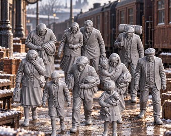 Refugees 1940's/WW2 Era X10 1:87 HO Scale Modern Railroad Railway Layout Figures