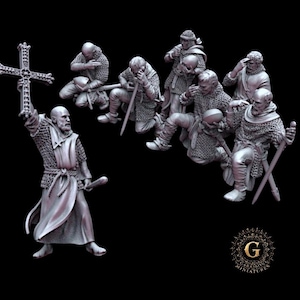 Medieval Warrior Priest and Praying Knights 28mm 1/56 Wargames and Collectors Figures by Reconquer Designs for Garrison Miniatures