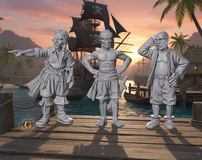 Pirate Crew X3 28mm Unpainted Resin Miniatures Pirates Wargaming RPG D&D