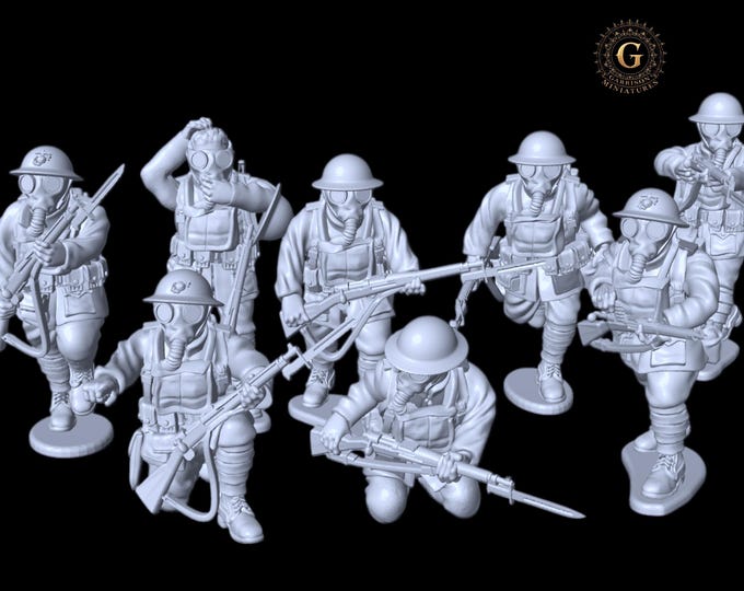 WW1 USMC American Expeditionary Force in Gas Masks Belleau Wood 1918 28mm 1/56