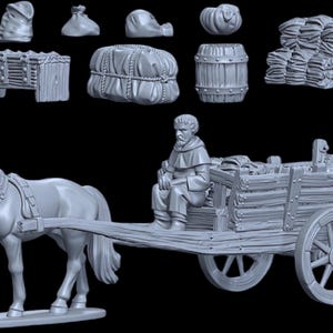 Medieval Peasant Cart and Load  - 28mm 1/56 Unpainted Wargames and Collectors Figures by Medbury Miniatures for Garrison Miniatures