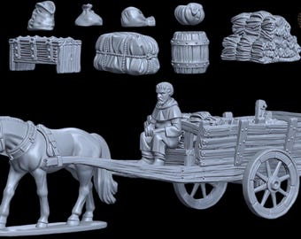 Medieval Peasant Cart and Load  28mm 1/56